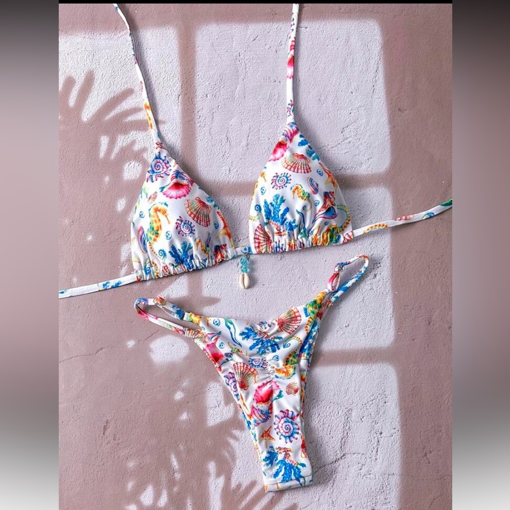 Colorful Seashell Bikini Set L (8/10) large women brand new swimsuit SHEIN